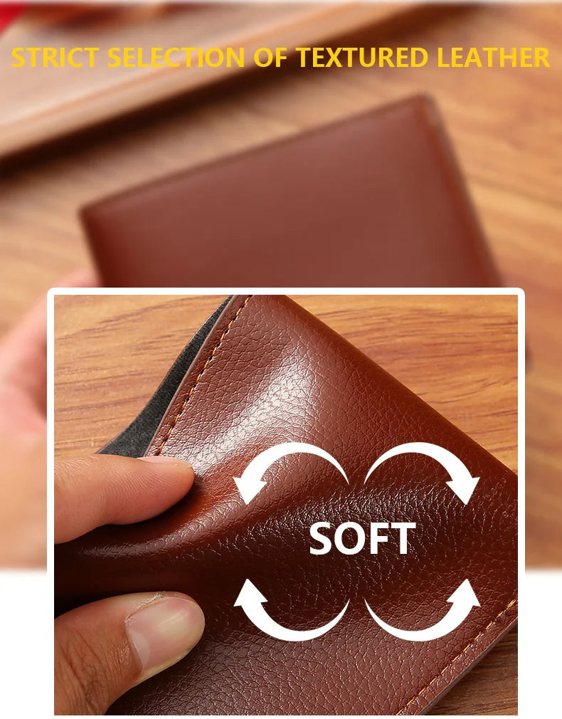 Fashionable Men's Bifold Short Wallet - Soft Lychee Pattern PU Leather Purse with Multi-Card Slots for Casual Style Card Holder