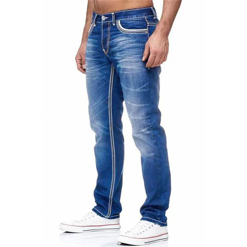 Kakan - High-quality Men's Personalized Double-line Jeans, New Dark Blue, Light Blue, Black Jeans K05-8878 In Spring and Autumn