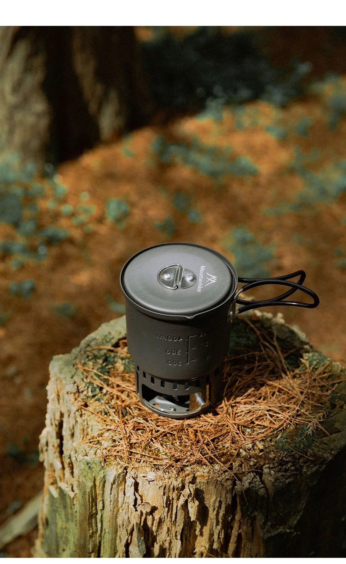 MOUNTAINHIKER Camping Cookware Set, Ultralight Portable Alcohol Stove Set with Pot, Windproof Integrated Cooking Kit for Hiking