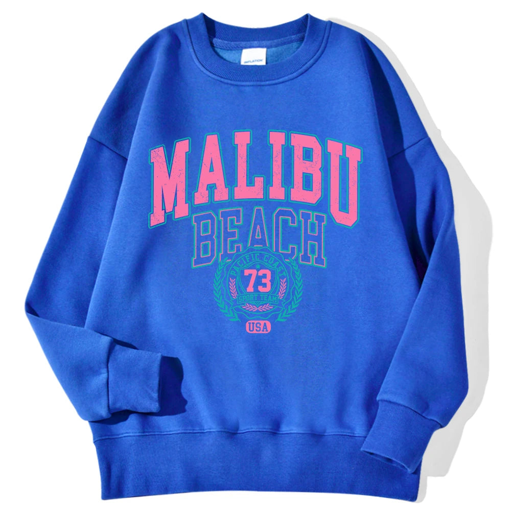 New York California Malibu Letter Sweatshirts Winter Women Casual Loose Hoodie Fleece Warm Crewneck Pullover Comfortable Clothes