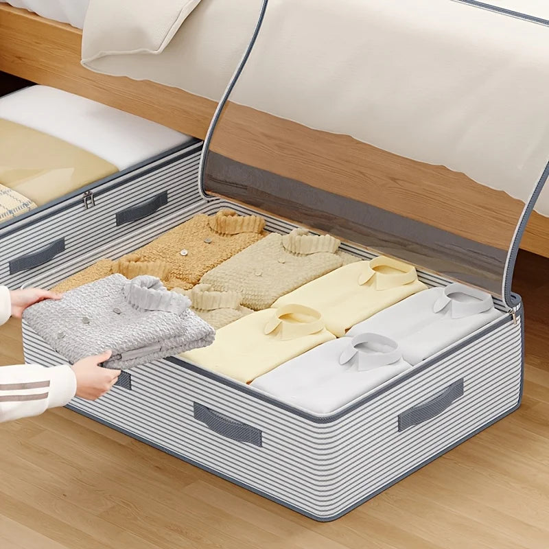 1 PCS Large Clothing Storage Bag with Flip Top Transparent Window Suitable for Clothes Bed Sheets Clothing in the Space Under