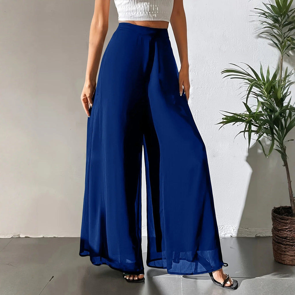 New Mom's Loose Pants Summer Fashion Versatile Ice Silk Chiffon Wide Legged Pants Women's Straight Casual 9-point Trousers