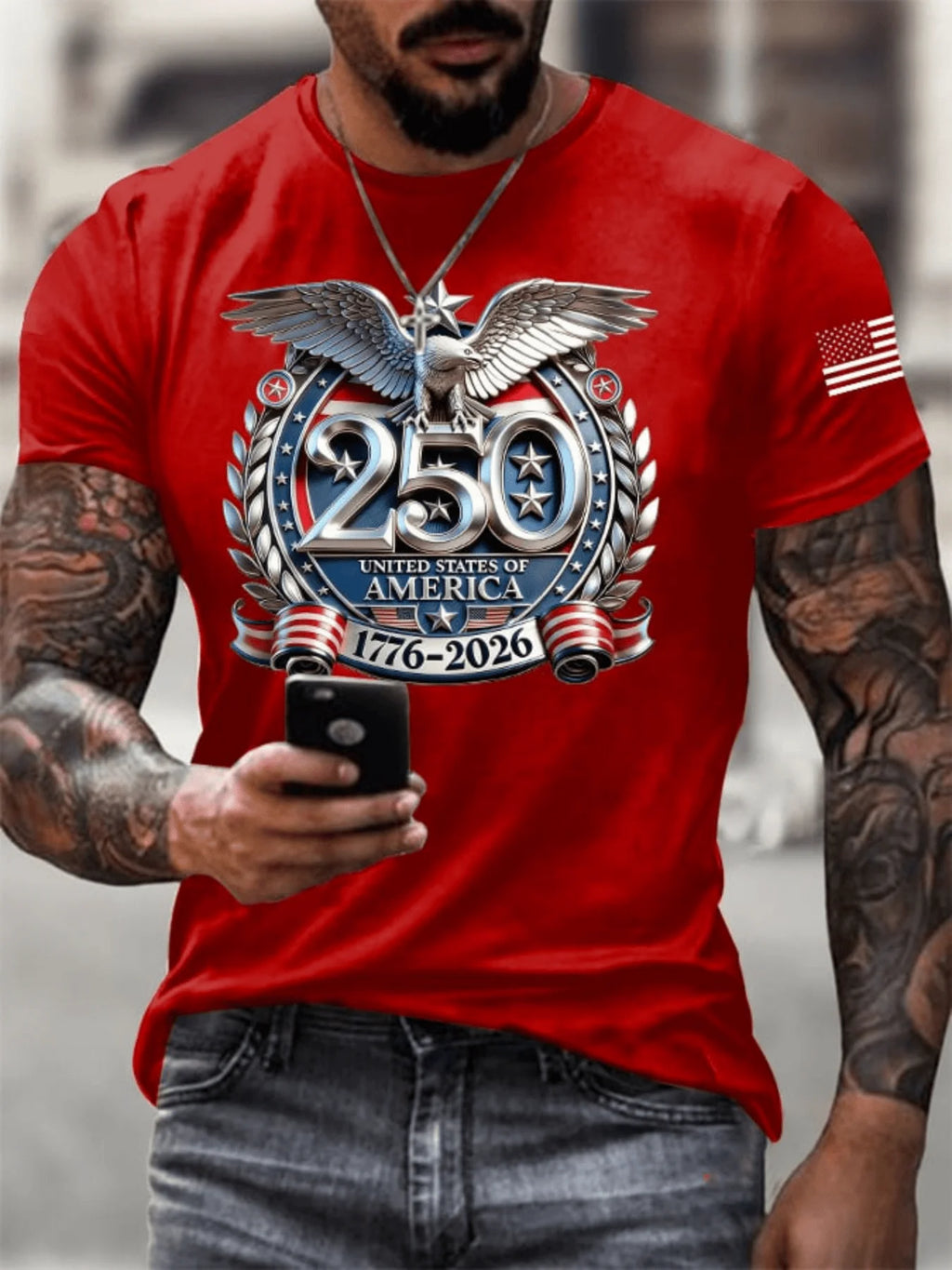 Men's USA 250th Anniversary Eagle Print T-Shirt - Commemorative Short Sleeve Round Neck Casual & Athletic Wear Casual Outfits