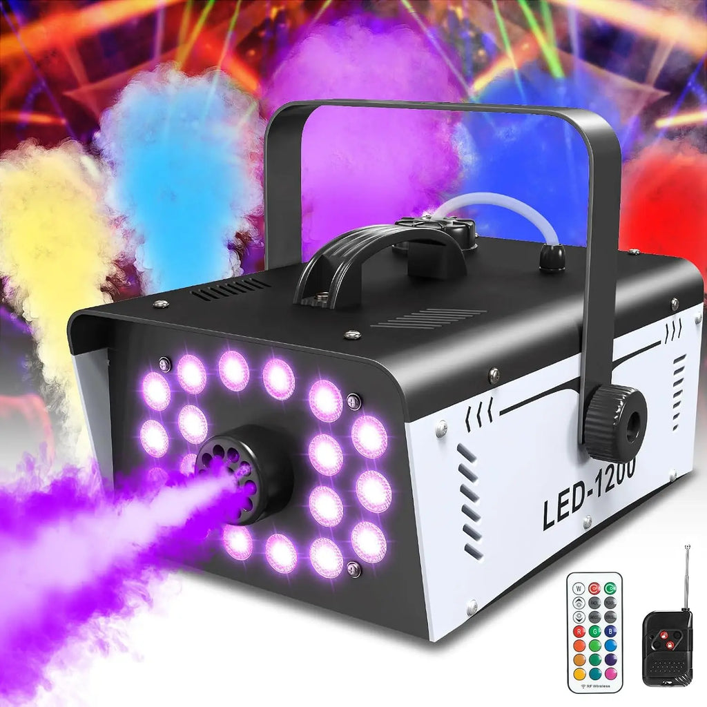 1200W Fog Machine Halloween Outdoor, 18 Lights 6000 CFM Smoke Machine Fog