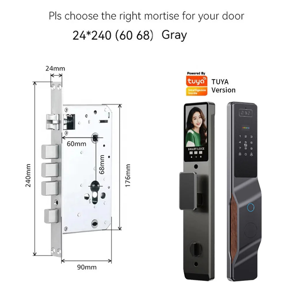 Tuya APP WIFI Remote Control Voice Intercom Smart Lock 3D Face Recognition Fingerprint Password Smart Door Lock With Camera