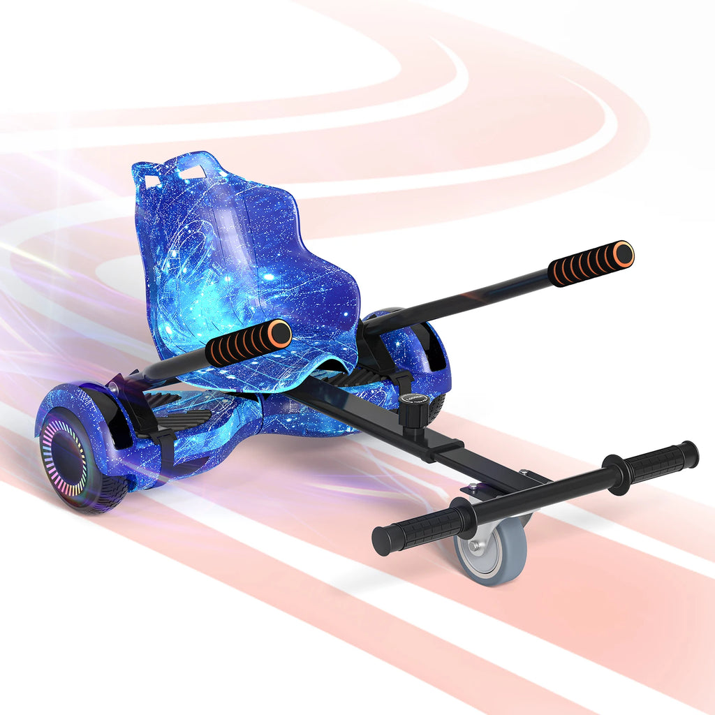 Scooter with Adjustable Seat Attachment, 6.5" All-Terrain Self Balancing Scooter, LED Lights & Bluetooth for Kids and Adults, Black