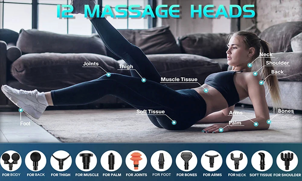 24V Professional Massage Gun With Hot And Cold Compress Electric 12Head High Frequency Fascia Gun Deep Tissue Neck Relax Fitness