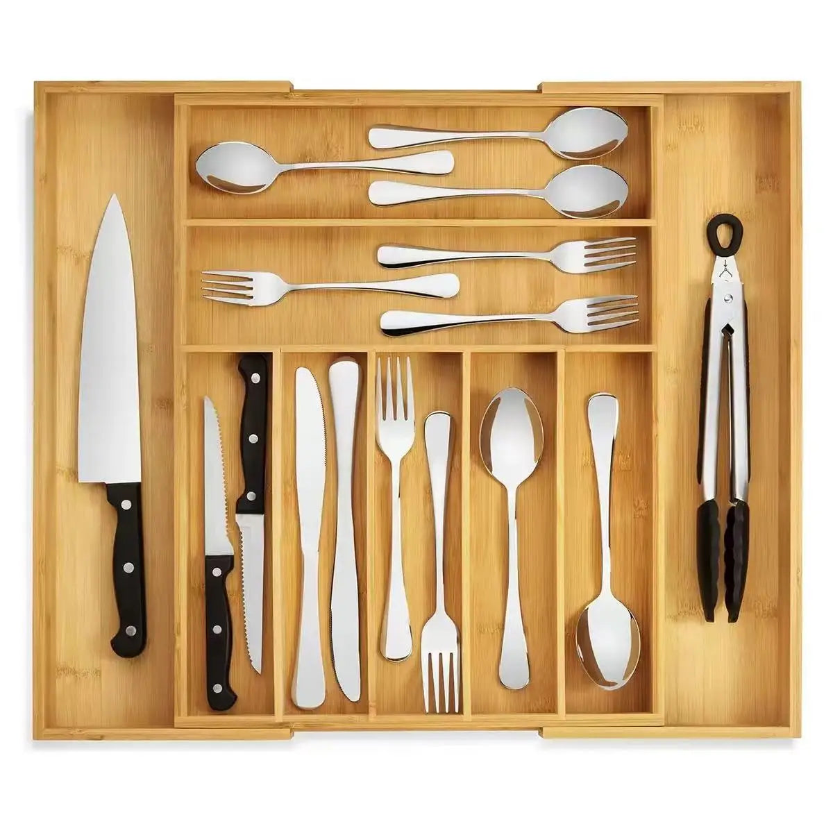 Adjustable Expandable Bamboo Drawer Organizer for Kitchen,Bedroom or Living Room-Ideal for Organizing Cutlery,Silverware& Knives