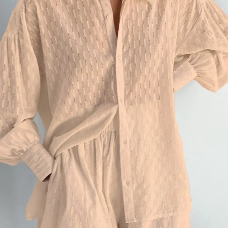 Women's Two Piece Set Outfits Summer Fashion Loose Shorts Long Sleeved Elegant Shirt 2 Piece Sets Suit For Women Streetwear 2026