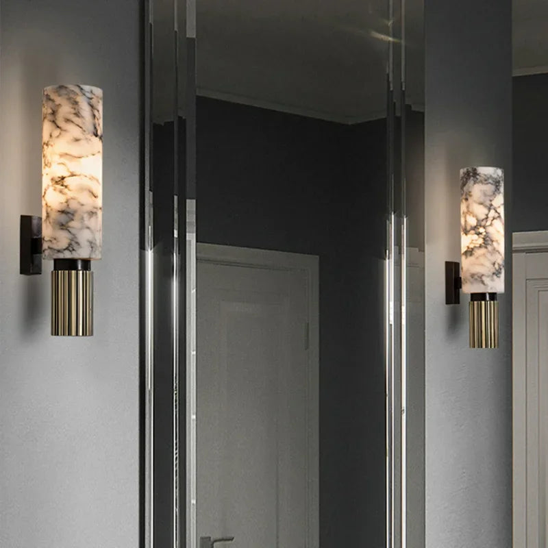 Luxury Natural Marble Wall Lamp Modern Black Cuboid Natural Stone Wall light Foyer Villa Aisle Corridor Bedroom Decoration Light