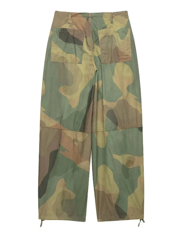 Camo Print Drawstring Waist Women Pants Wide Leg Loose Cut Drawstring Hem Relaxed Fit Casual Trouser Streetwear 2026 New Fashion