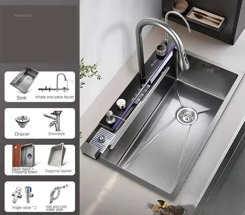 Modern Smart Kitchen Sinks Creative Metal Multi-functional Basin Luxury Household Sinks for Apartment Kitchen Rental House
