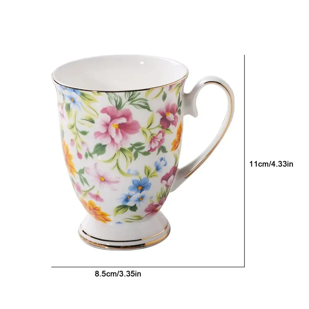 Classical Retro Bone China Mugs Large Capacity Ceramics Breakfast Milk Coffee Mug Pastoral Flower Tea Cup Home Office Drinkware