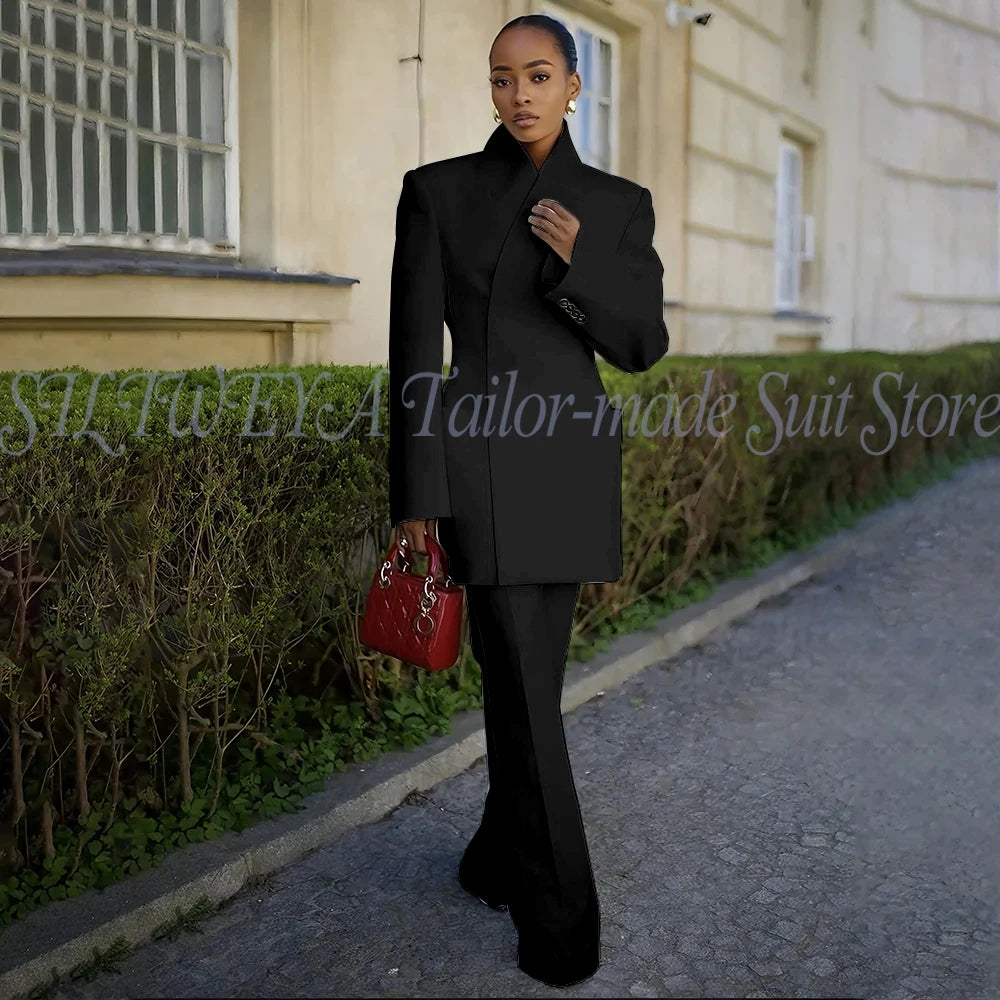 White Pants Suit Woman Luxury 2 Pieces Jacket Pants Smart Casual Office Lady Blazer Set Solid Color Trajes De Mujer Elegante