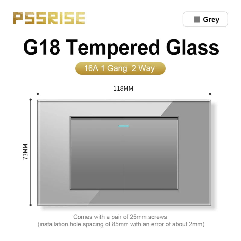 PSSRISE AU EU Brazil Italy US Standard 1/2/3/4/5/6 Gang 2 Way Wall light switch Tempered glass Panel Switch 118*74mm AC110-250V