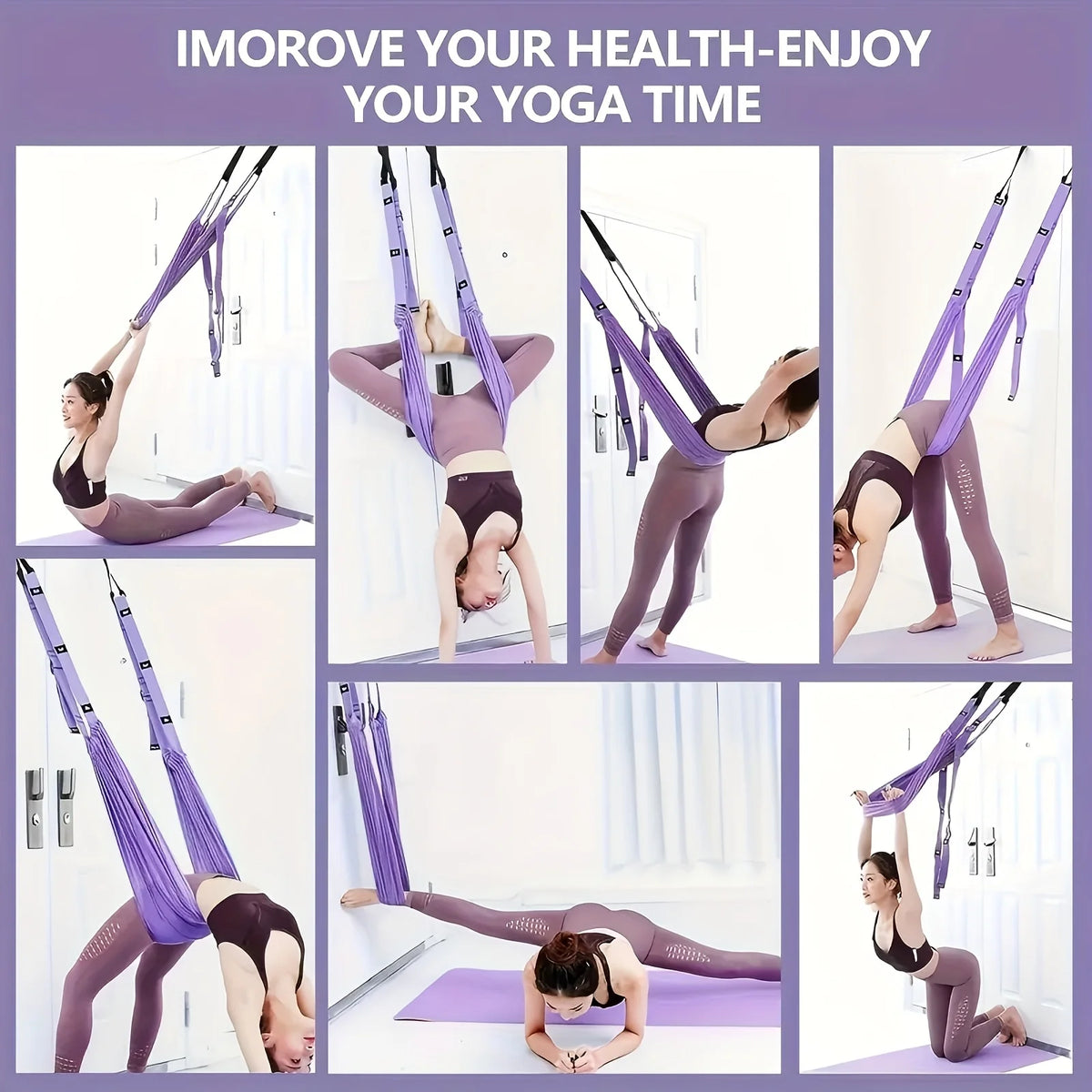 Adjustable Aerial Yoga Strap Elastic Stretch Door Hanging Yoga Belts Hammock Swing Fitness Handstand Rope Training Device Women