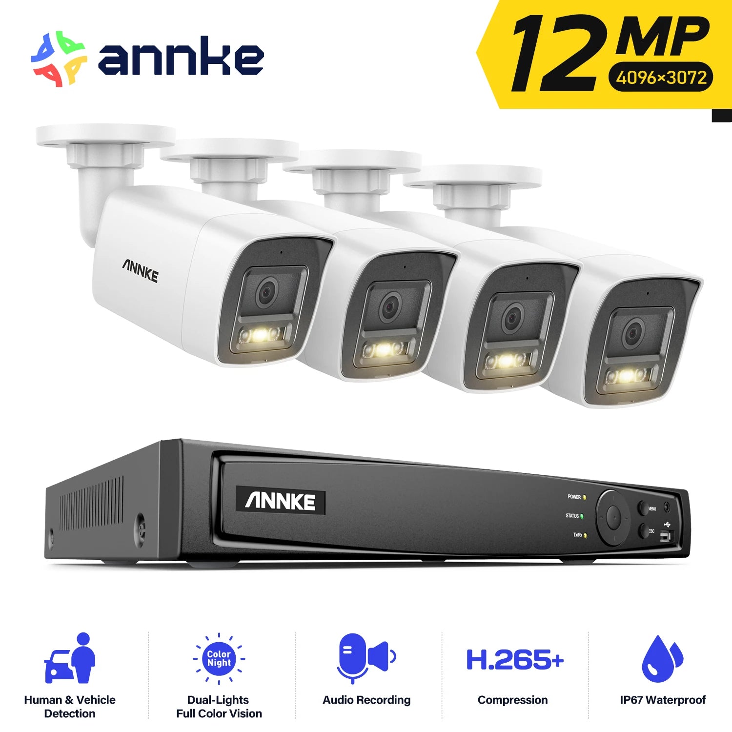 ANNKE 4K Ultra HD POE Video Surveillance System 8CH H.265+ NVR With 12MP Security Cameras CCTV Kit Audio Recording 8MP Ip camera