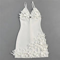 Women Simple 3D Floral Appliques Spaghetti Strap Bandage Dresses Deep V-Neck Backless Club Party Mini Dress