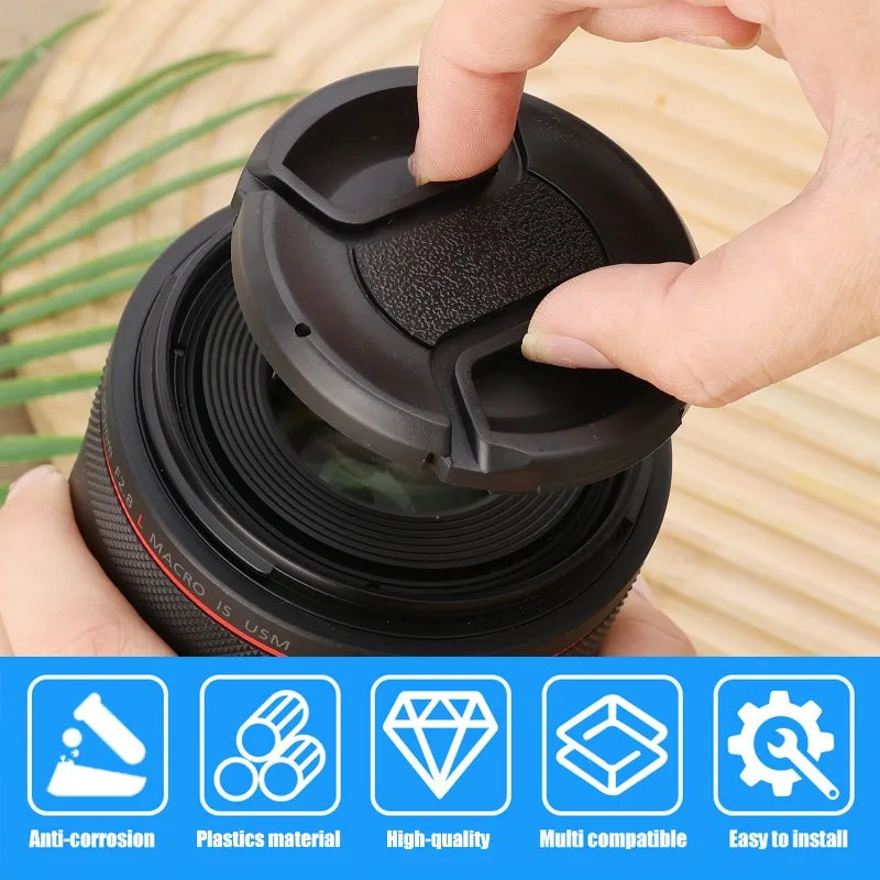 Universal Lens Cap 49 52 55 58 62mm Center Pinch Snap on Front Cap Cover for DSLR Camera Lens Protector Protective Accessories