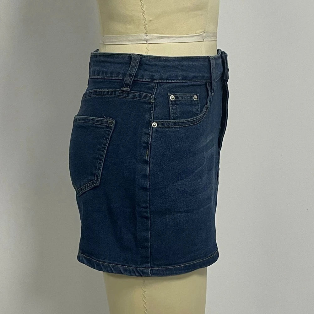 Womens Mini Denim Skirts Fashion Trendy Simple All-match Hot Girl Mini Short Skirts Commuting Style Female A Style Denim Skirts