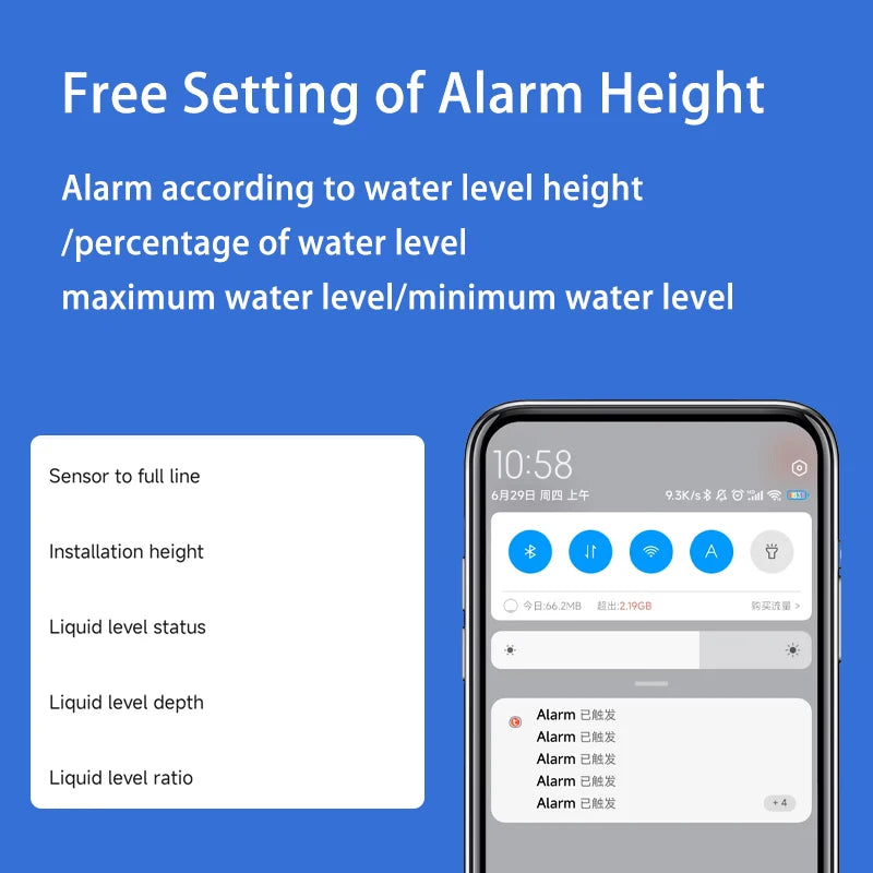 Ultrasonic Wireless Mobile TuYa App Detector Water Fuel Oil Liquid Level Sensor Alarm Indicator Remote Tank Monitor TLC2206