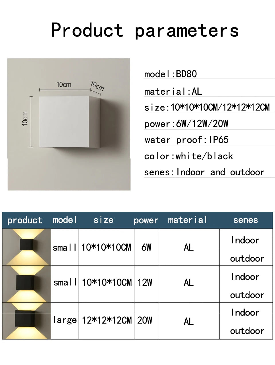6W/12W LED Wall Light Outdoor Waterproof IP65 Porch Garden Wall Lamp & Indoor Bedroom Bedside Decoration Lighting Lamp Aluminum