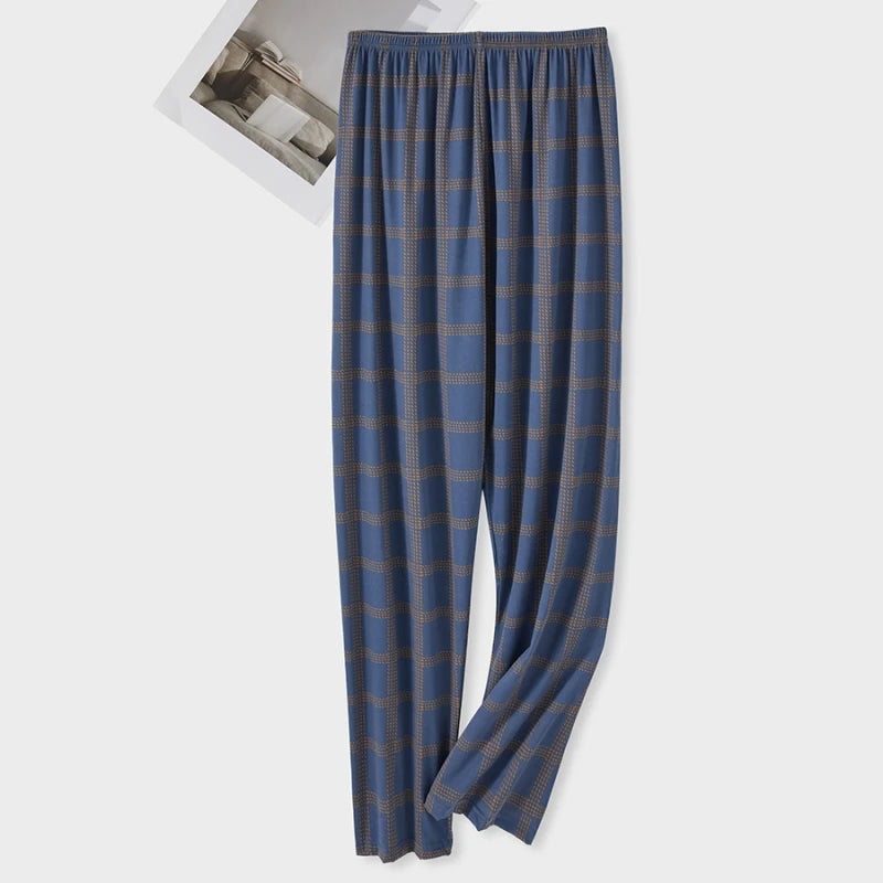 Men's Stylish Summer Pajama Pants, Thin Plaid Loungewear, Loose and Comfortable, Plus-Size Breathable Air-Conditioned Pants, Home Sleepwear