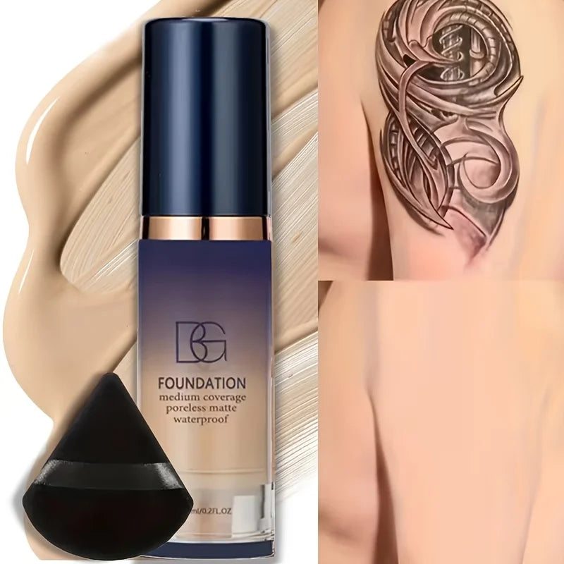 2pcs Face Makeup Set, Includes a Bottle of All in One Foundation and a Black Triangular Powder Puff