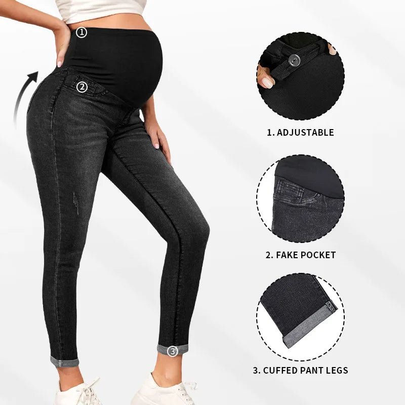 Maternity Jeans Maternity High Waist Belly Lift Elastic Waist Denim Jean Pencil Pants