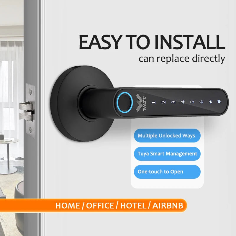 Multiple Unlocked ways with Phantom Password Fingerprint Free Tuya Smart Management APP HandleDoor Lock for Home Office Hotel