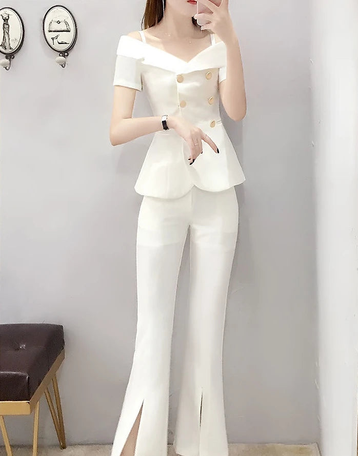 Womens 2 Pant Sets Blazer and Outfit Wide Leg Trouser Suit White Two Piece Set Pants for Women Sexy Classy Co Ord Promotion Xxl