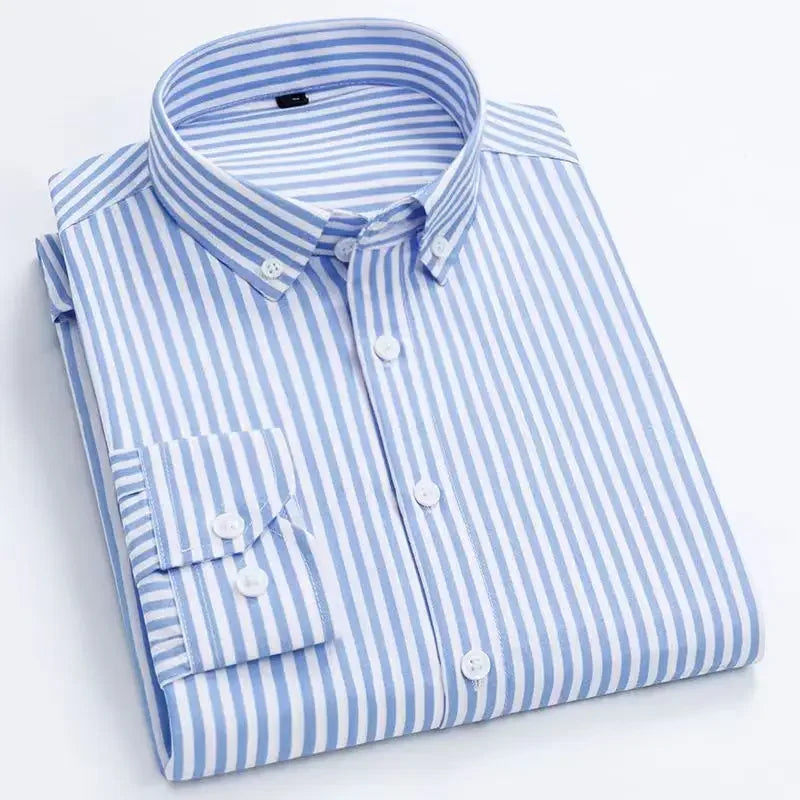 Stylish Men's Striped Shirt Printed Casual Business Dress Shirts Long Sleeve All-Match Slim Fit Fashion Korean Streetwear Shirts