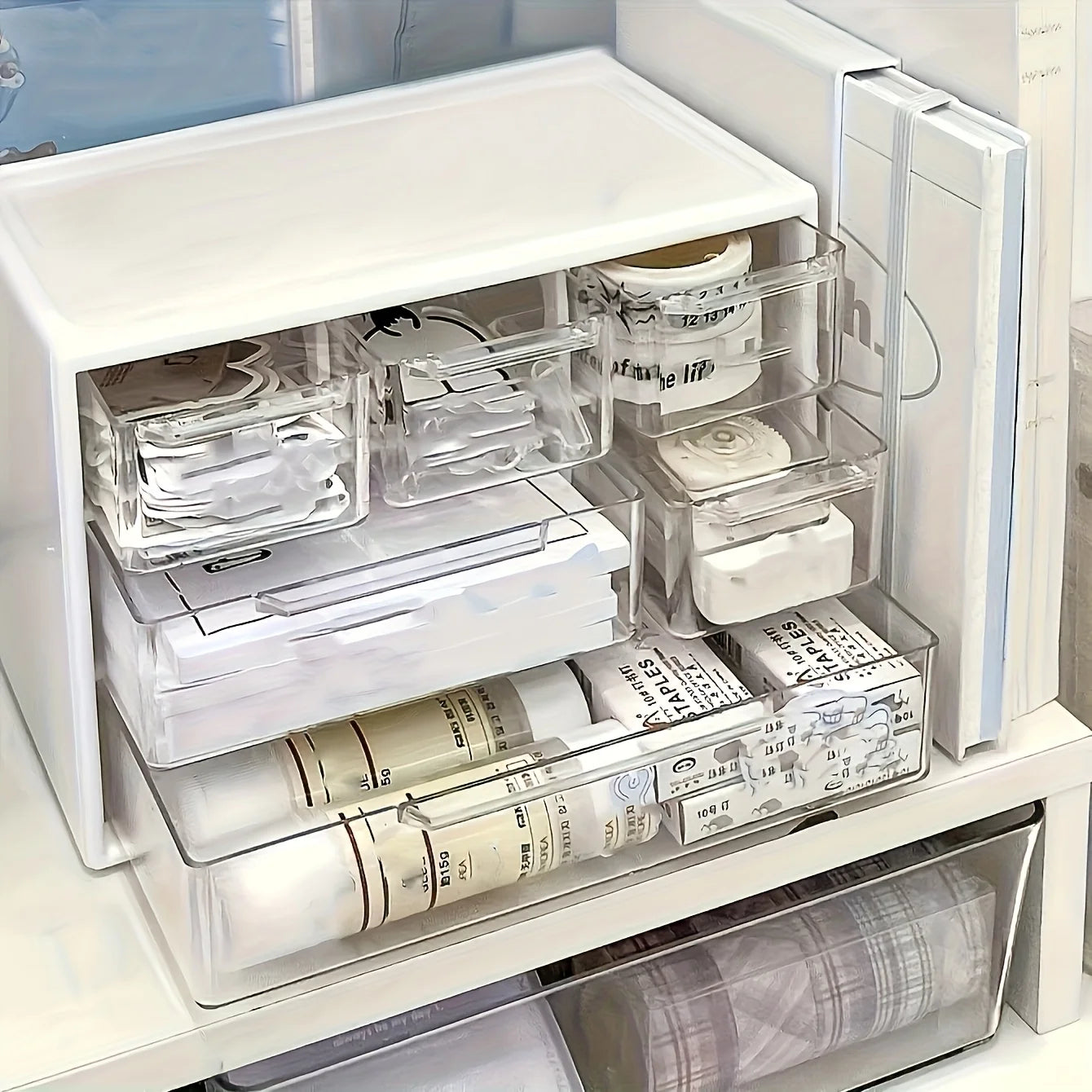 Desktop Organizer with Six Drawers-Spacious and Multifunctional Container,Perfect for Office Supplies,Stationery,Dorm Essentials