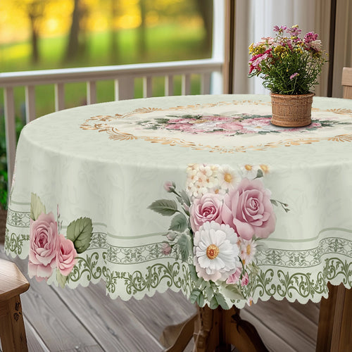 1 Piece of Spring Floral Round and Rectangular Tablecloth, Available in Various Sizes, Retro Pink Rose Pattern Printed Decorative Tablecloth, Small Fresh Style, Tablecloth for Home Kitchen, Picnic, Spring and Summer Home Deco
