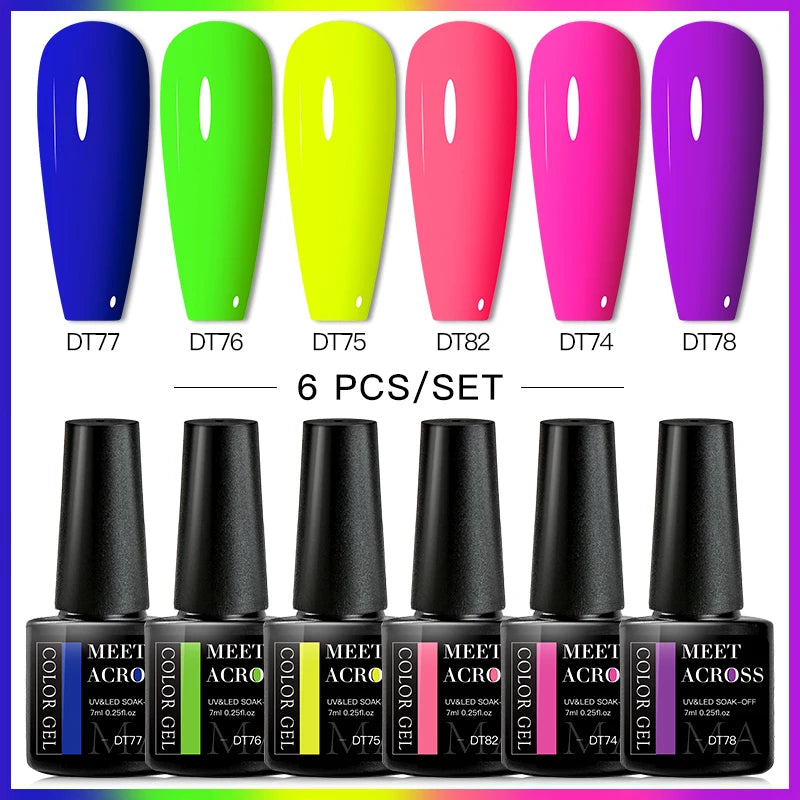 MEET ACROSS 6/8Pcs Set Glitter Gel Nail Polish Autumn Winter Nail Art Varnishes Semi Permanent Soak Off UV Gel Kit Nails Lacquer
