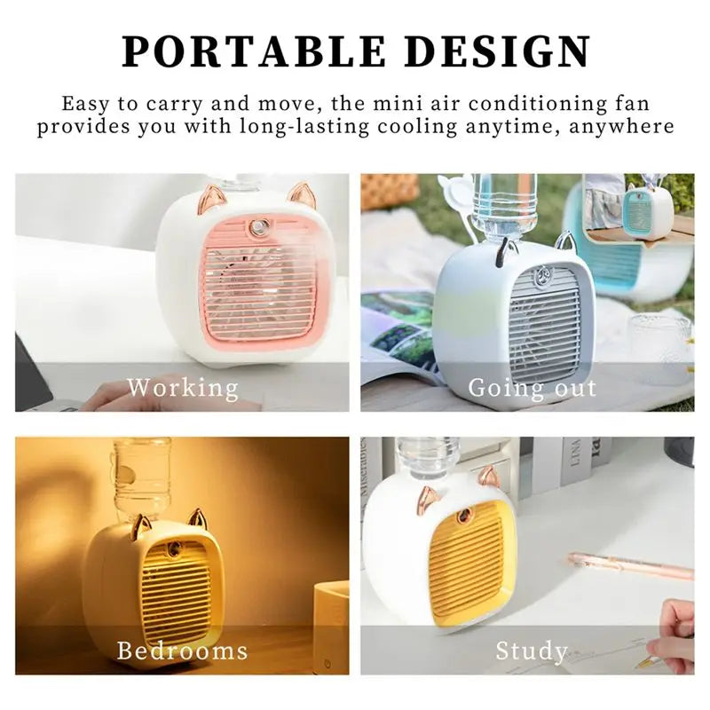 1200Mah Mini Air Conditioner Portable Desktop Fan Humidifier Purifier 3 Speed 2 Mode Spray USB Table Fan Car Home
