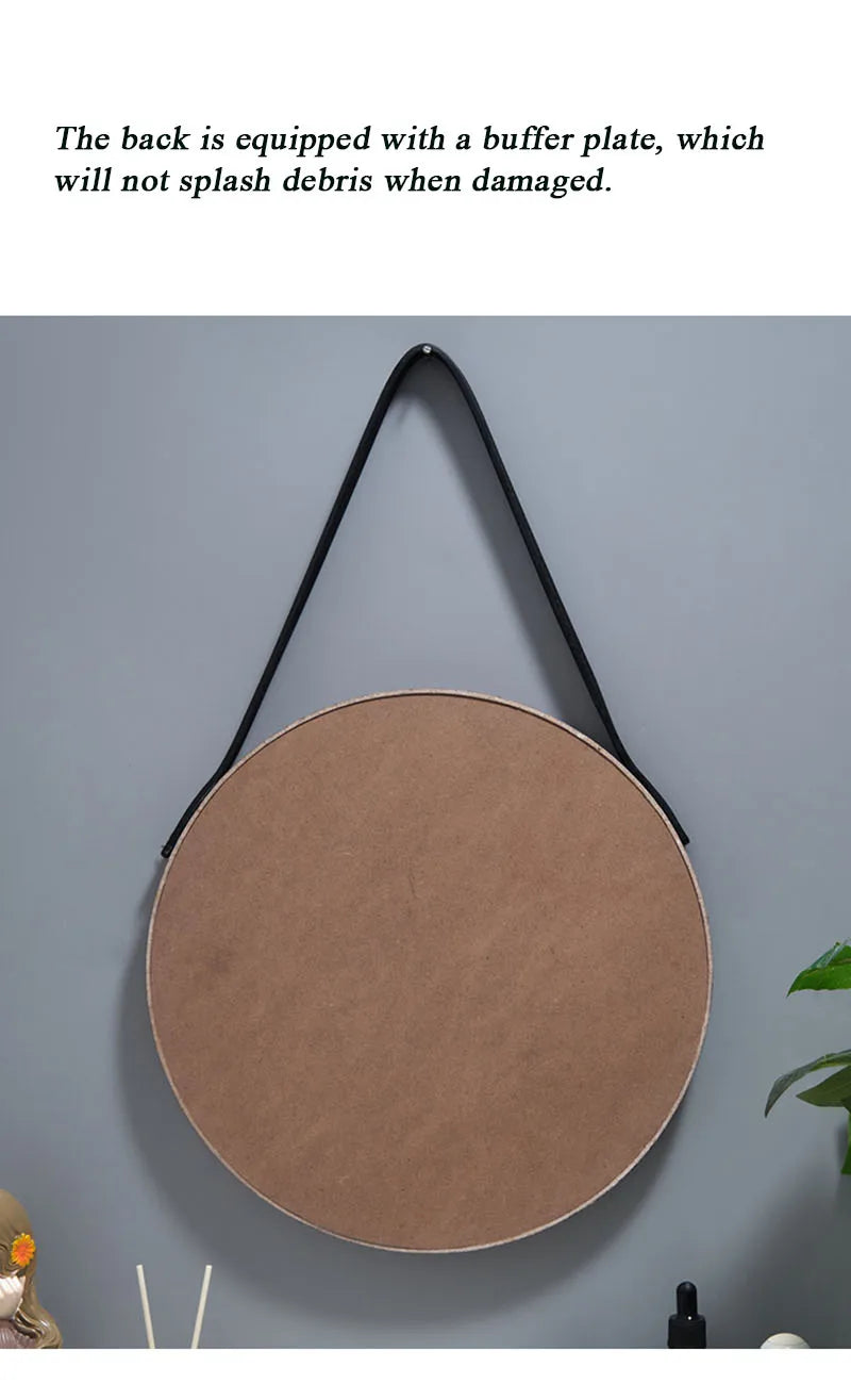 Perforation-free Vanity Mirror Wall-mounted Round Thickened Wooden Border Dressing Mirror Bathroom Mirror Makeup Mirror 전신거울