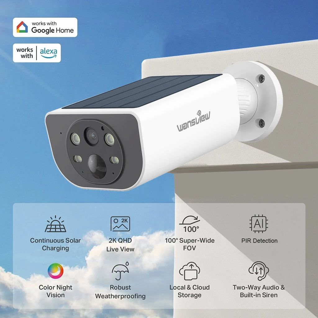 Wansview 2K Outdoor Wireless WIFI Camera 2.4G 3MP Battery Solar Security Camera Floodlight Color Night Vision Local Alarm