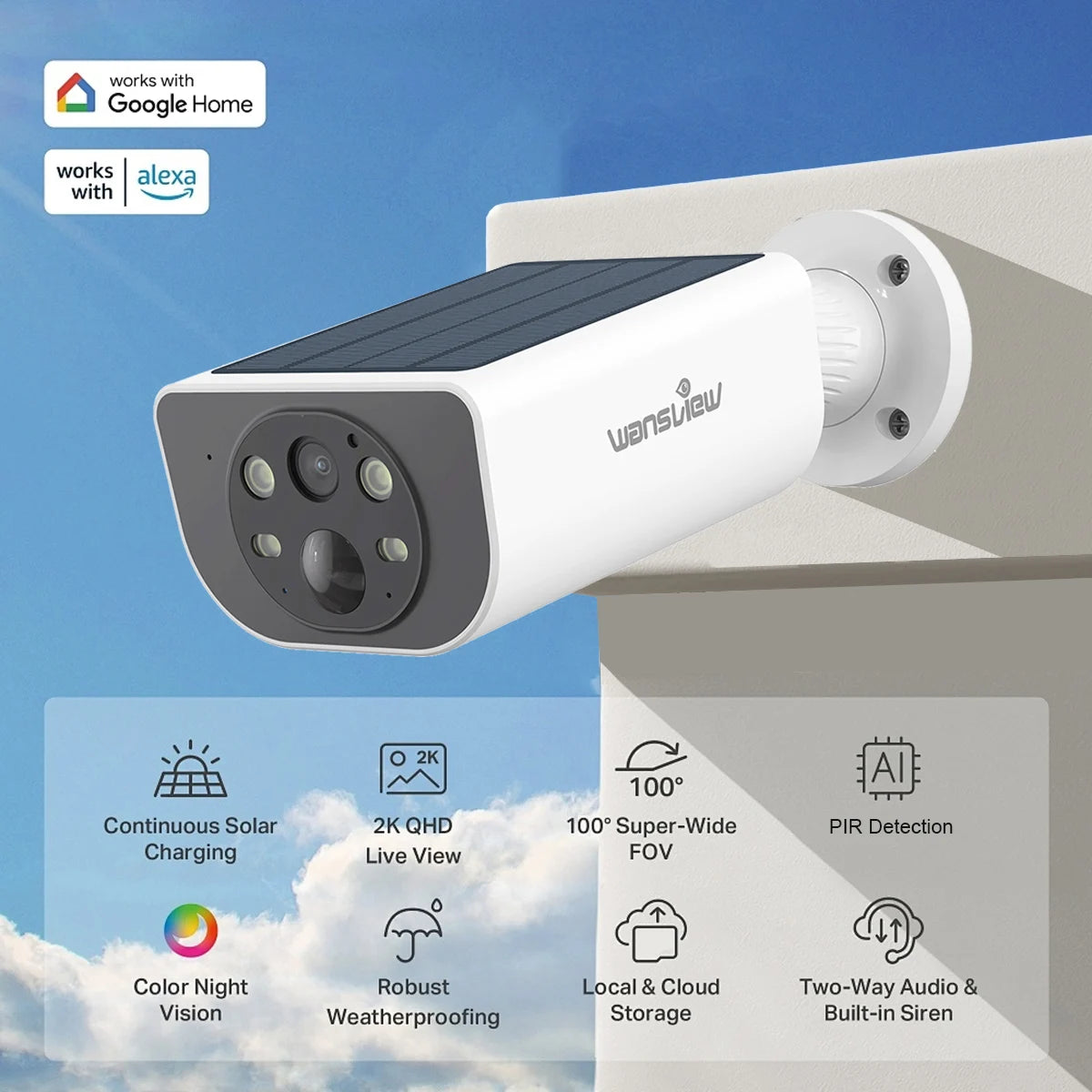 Wansview 2K Outdoor Wireless WIFI Camera 2.4G 3MP Battery Solar Security Camera Floodlight Color Night Vision Local Alarm