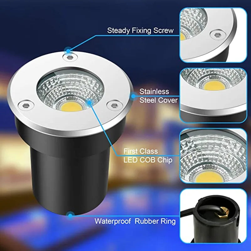 5W 10W 12W 15W Led Garden Underground LampsOutdoor IP67 Waterproof Buried Garden Path Spot Recessed Underground Light Warm White