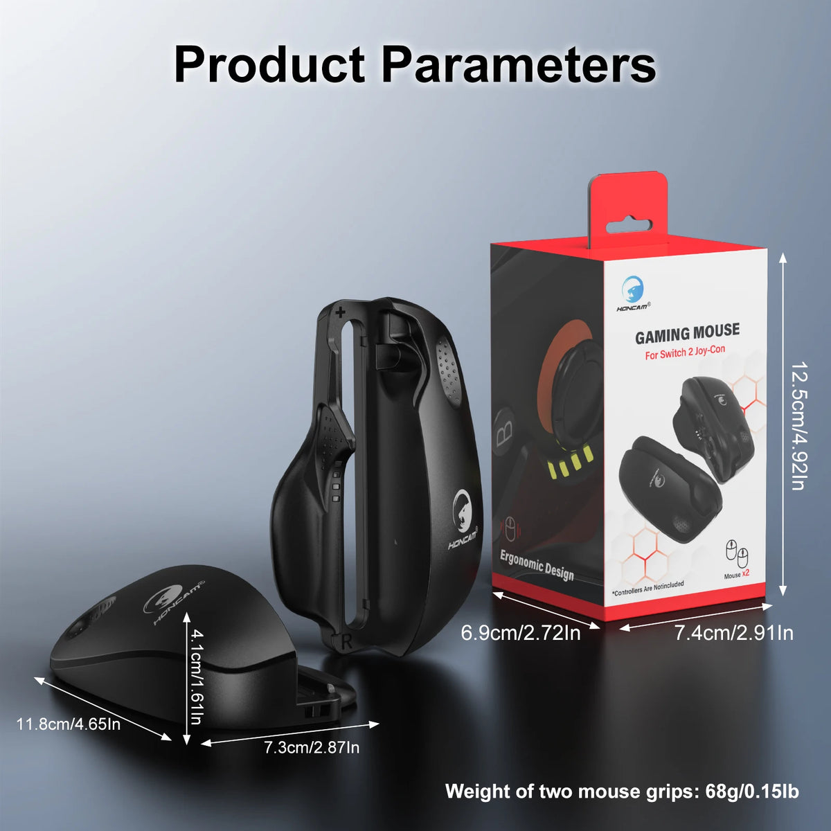 Honcam Ergonomic Mouse Grip for Switch 2 JonCons 2-Pack with Super Smooth PTFE Glide Pads Portable Gaming Controller Stand Black