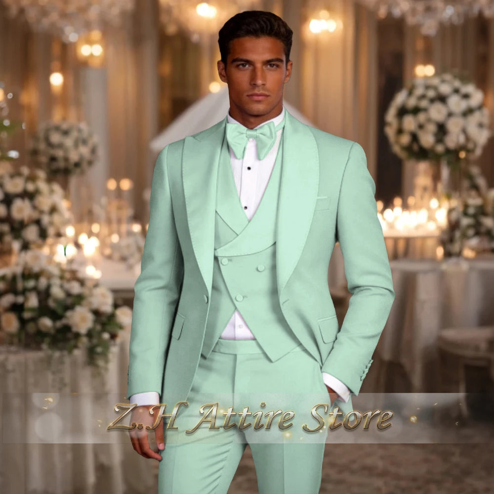 Elegant Pink Men's 3pcs Suit Spliced Satin Lapel Jacket Vest Pants Custom-Made Set for Wedding Groom Cocktail Birthday Party