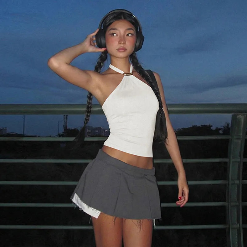2026 Summer Fashion New Women's Retro Retro Hot Girl Tight Strap Top Hanging Neck Naked Back Sexy Vacation Beach Vest