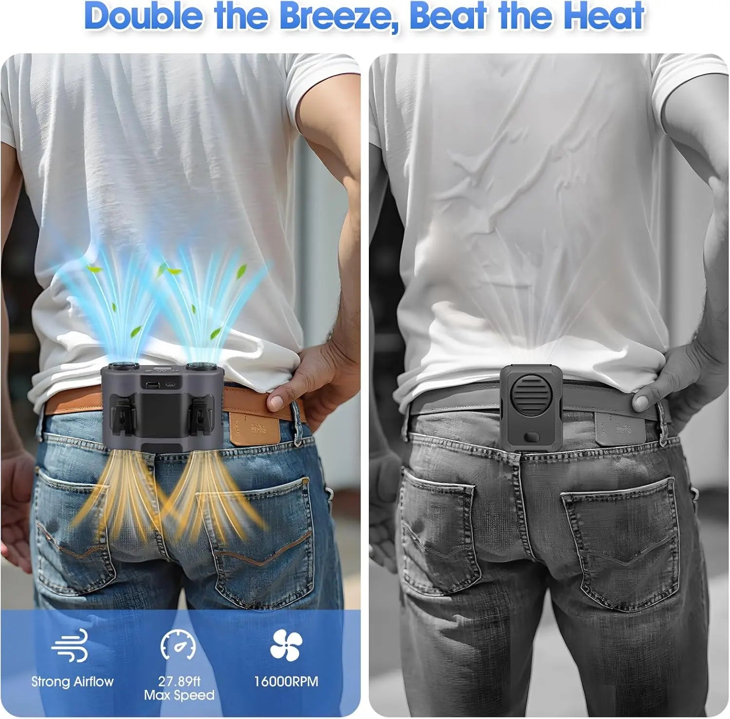 2026 New Upgrade 42H Portable Waist Fan, 28000mAh Rechargeable Wearable Belt Fans, 16000 RPM Cooling Neck Body Powerful Shirt