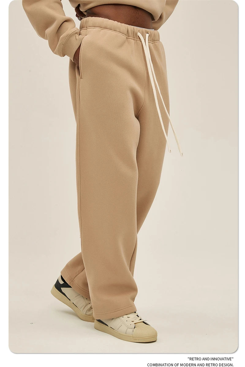 ZODF 2025 Men Casual Winter 350sm Fleece Pants Unisex Loose Soft Comfortable Sport Solid Straight Trousers HY0643