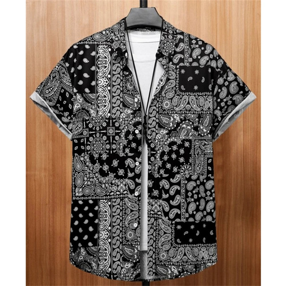 3D Printed Ethnic Men's Hawaiian Shirts Vintage Button Short Sleeve Lapel Retro Streetwear Hawaiian Blouse shirts for men Summer