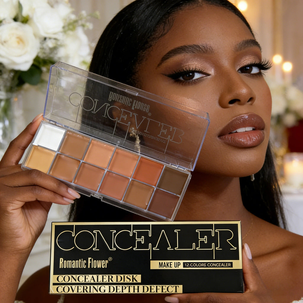 12 Color Concealer Palette for Dark Skin Full Coverage Waterproof Contouring Face Makeup Bridal Wedding Day Photo Ready