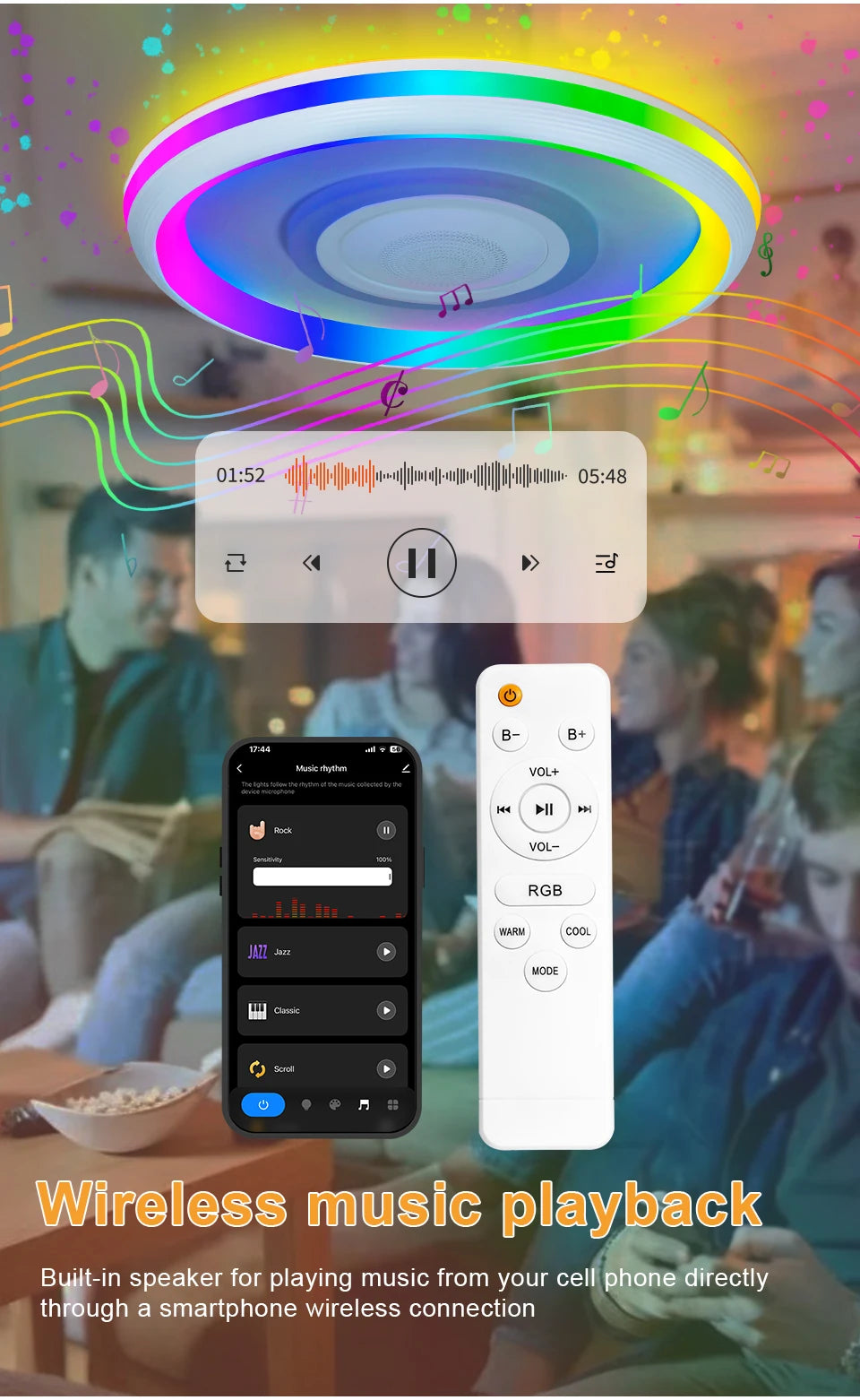 TUYA Music Ceiling Light With Speaker Remote Control APP Dimming Smart RGB LED Lamps Backlight Design Bedroom Living Room Decor