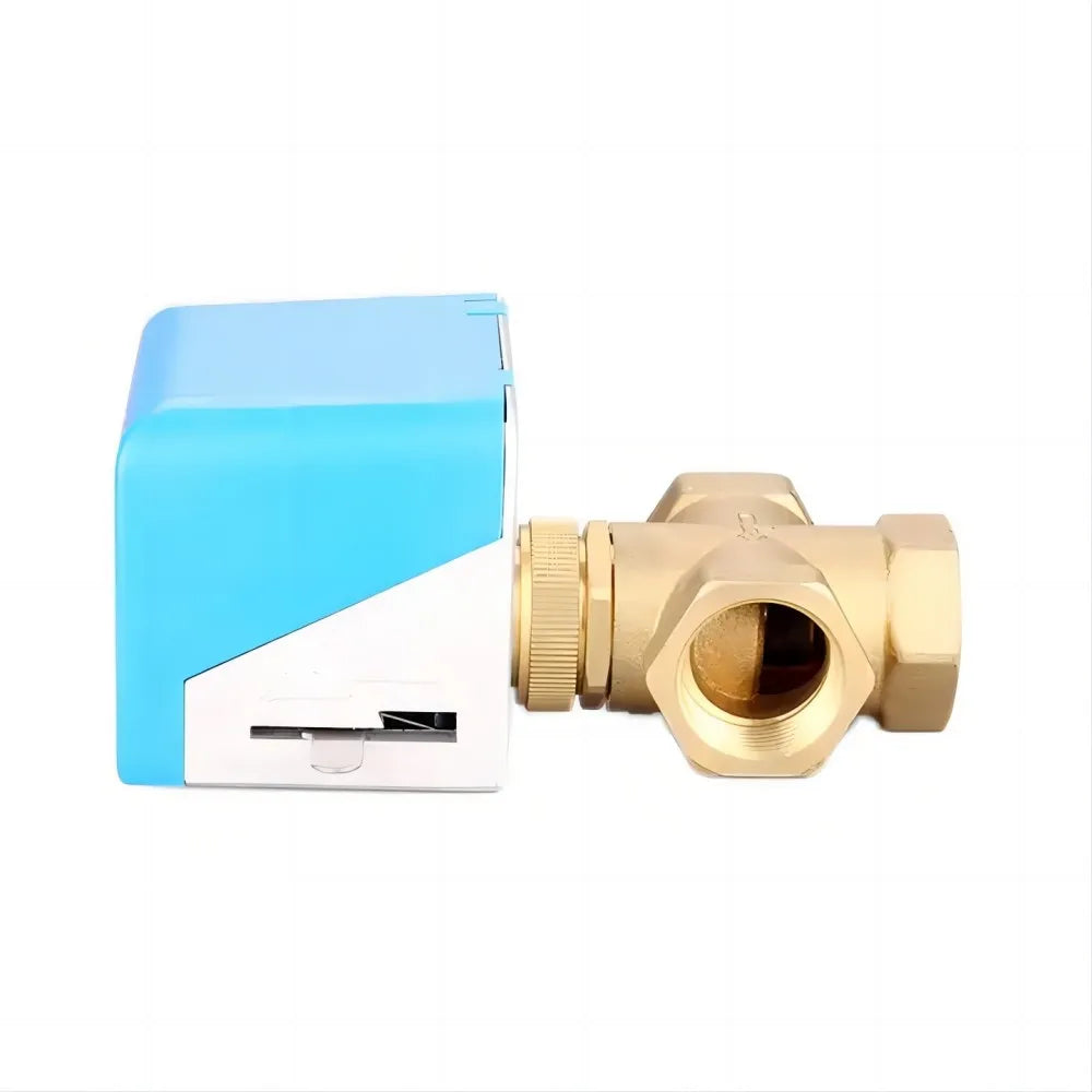 Brass Fan Coil Electric Actuator Central Air Conditioner Three Way Discharge Water Valve