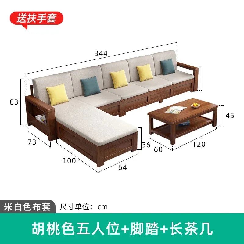 solid wood sofa simple modern living room winter and summer dual-purpose corner combination storage sofa